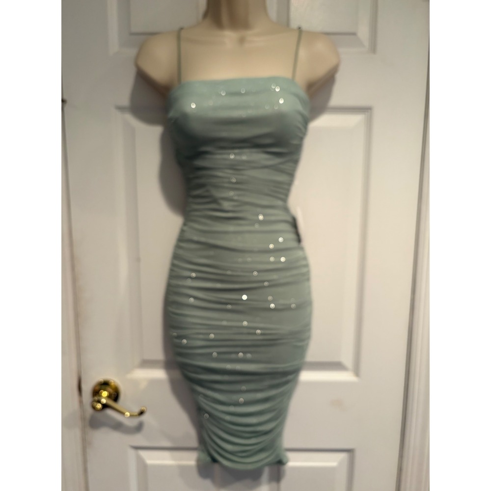 B. Darlin Sage Green Glitter Ruched Bodycon Dress XS S87V493E NWT
